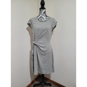 Talbots T-Shirt Dress Womens XL Olive Green Side Tie Stripe Cotton